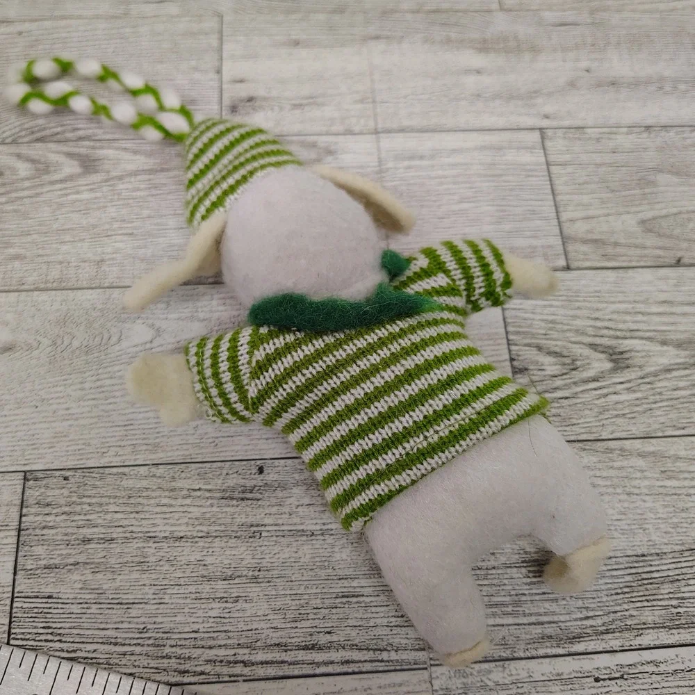Dog Christmas Ornament‎ Green Striped Sweater Hat Holiday Decor Cute Puppy